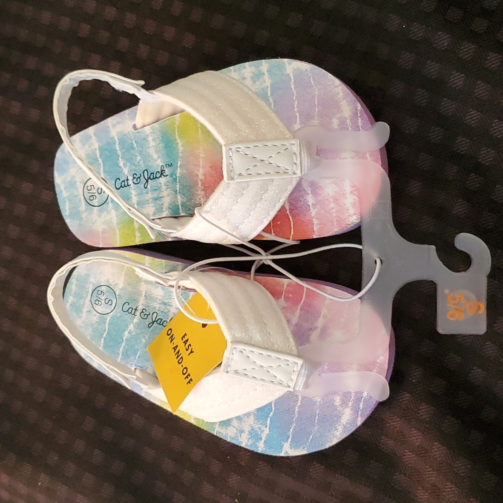 Cat & Jack, white, pink, blue, flip flops, sandals, size 5/6